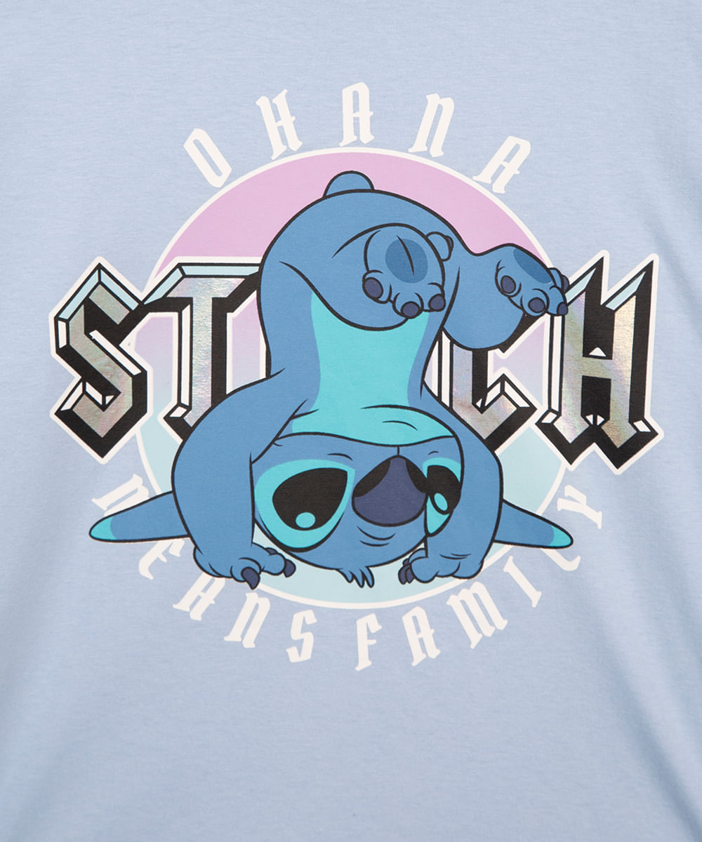 camiseta de algodão juvenil stitch azul claro