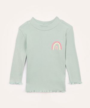 blusa de algodão infantil arco íris verde claro