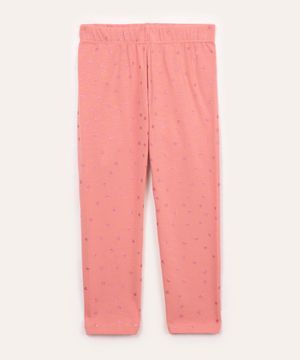 calça legging de algodão infantil poá com glitter rosa