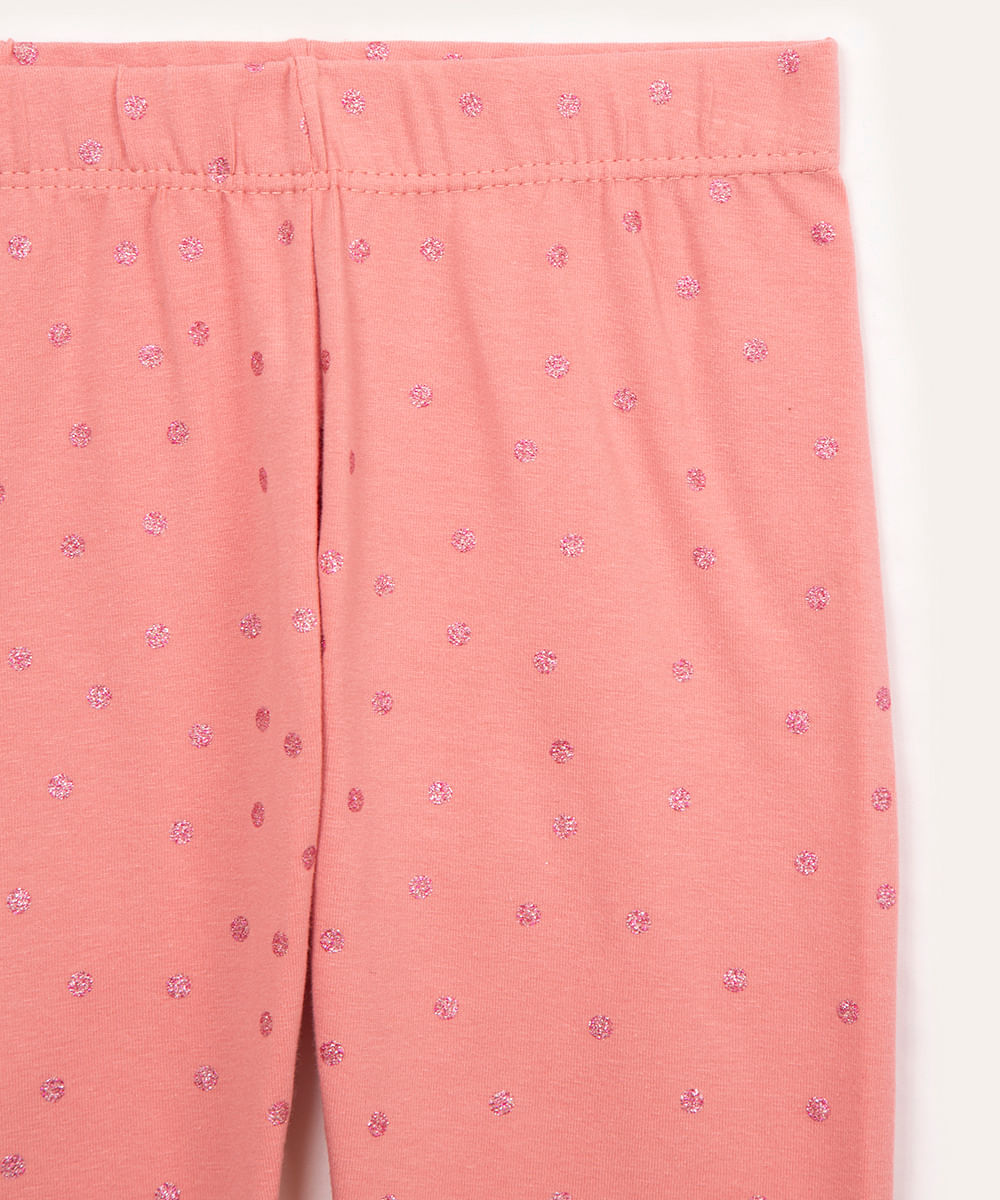 calça legging de algodão infantil poá com glitter rosa
