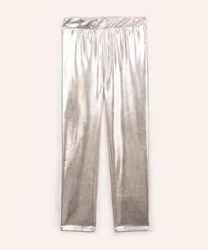calça legging infantil metalizada prata