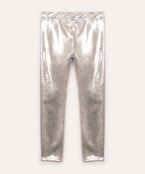 calça legging infantil metalizada prata