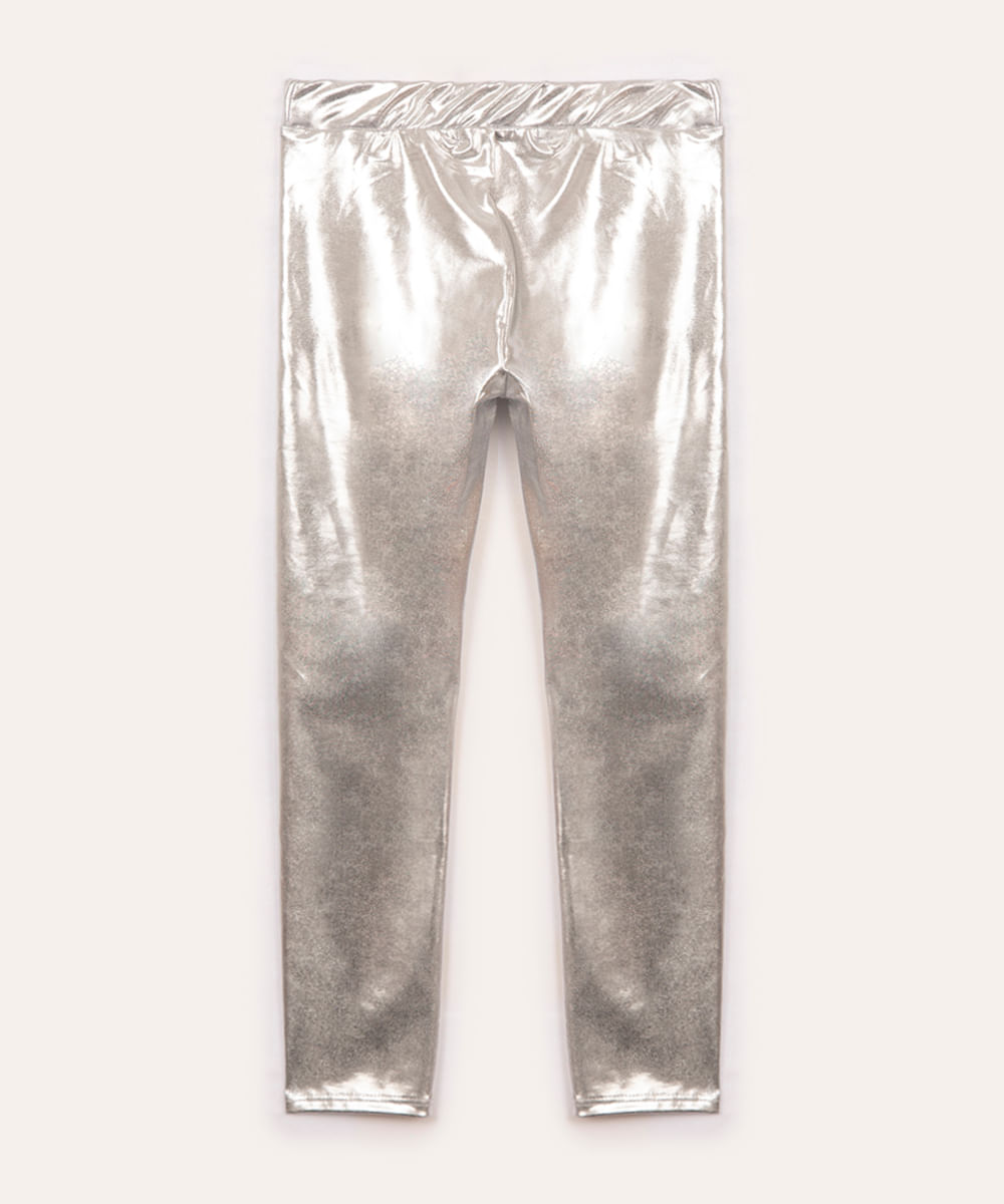 calça legging infantil metalizada prata