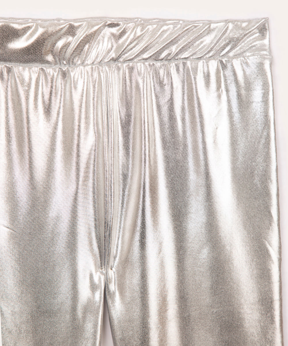calça legging infantil metalizada prata