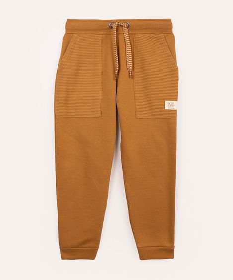 calça infantil de moletom com bolso marrom