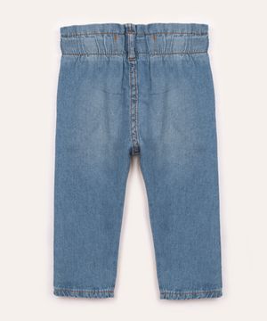 calça jeans infantil bordado de flores azul claro