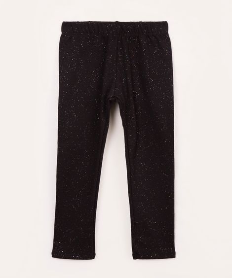 calça legging infantil com glitter forrada felpuda preta