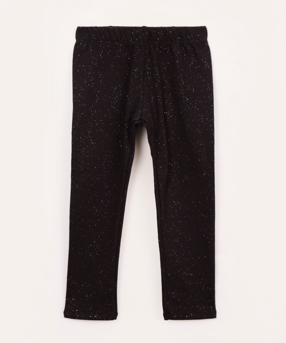 calça legging infantil com glitter forrada felpuda preta