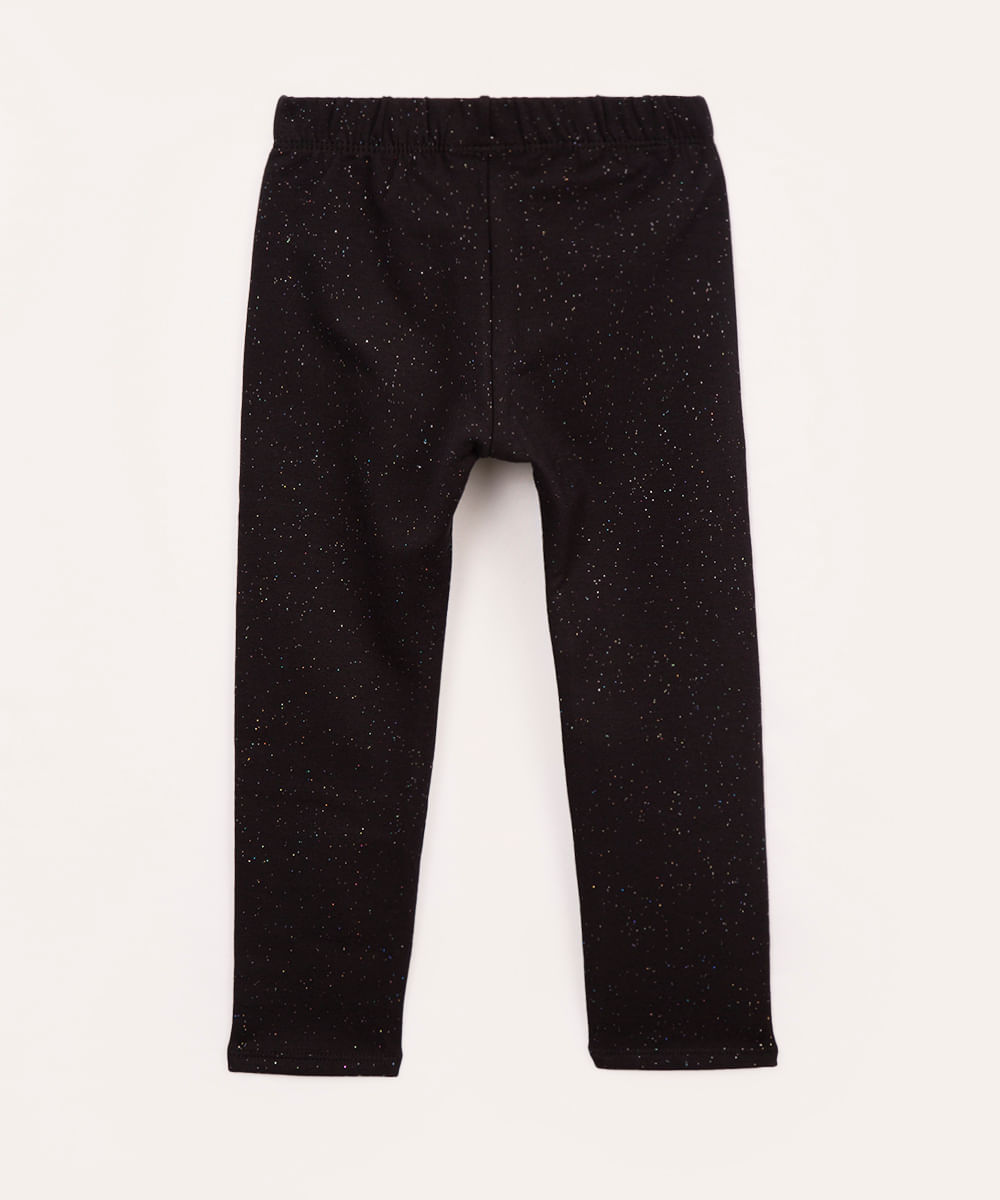 calça legging infantil com glitter forrada felpuda preta