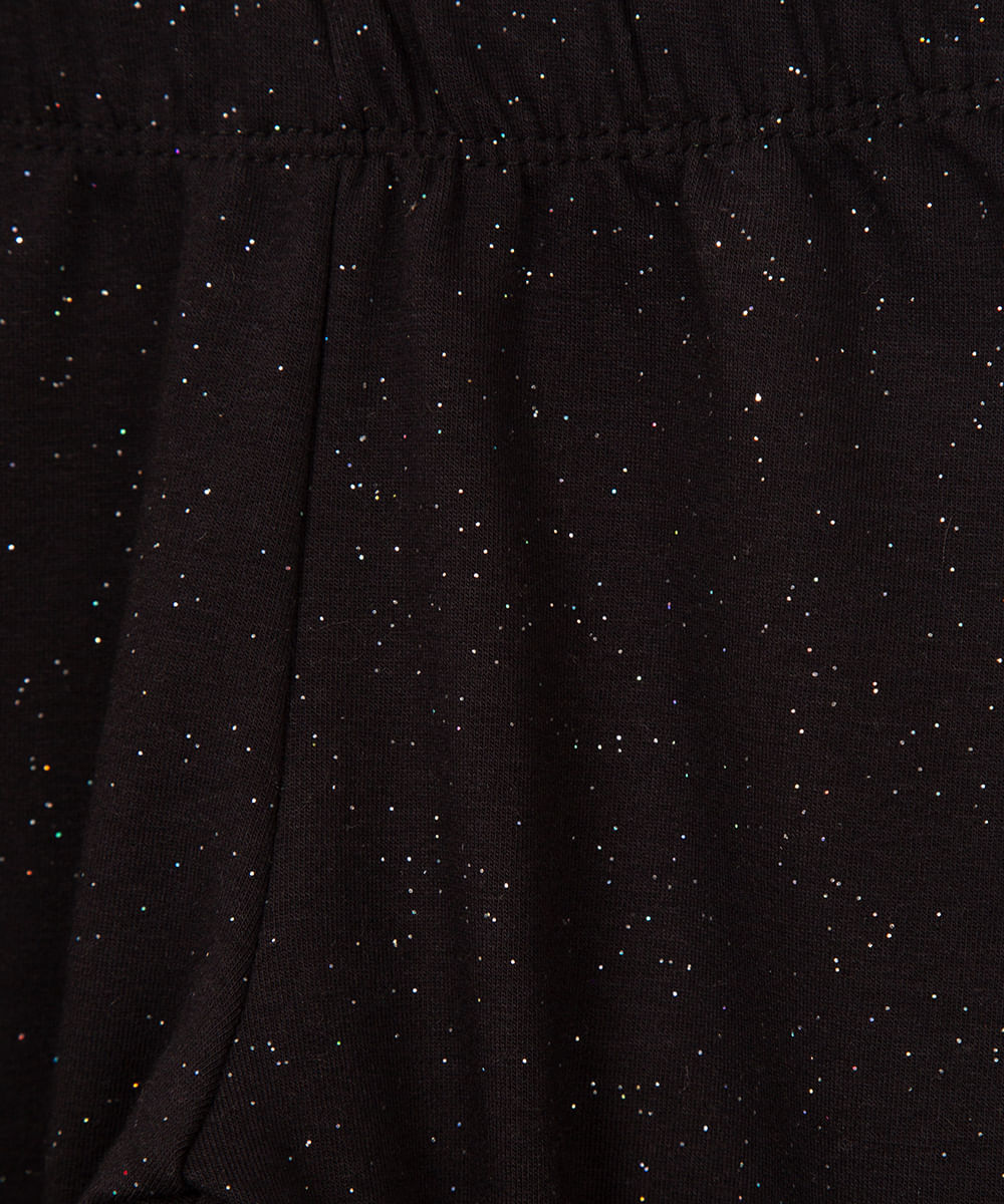 calça legging infantil com glitter forrada felpuda preta