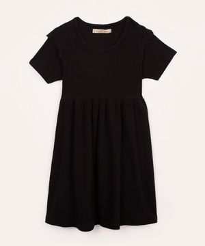 vestido infantil manga longa babado preto