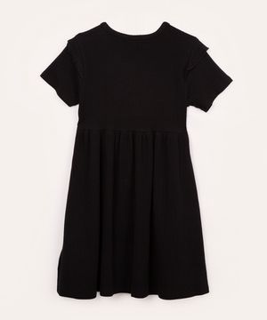 vestido infantil manga longa babado preto