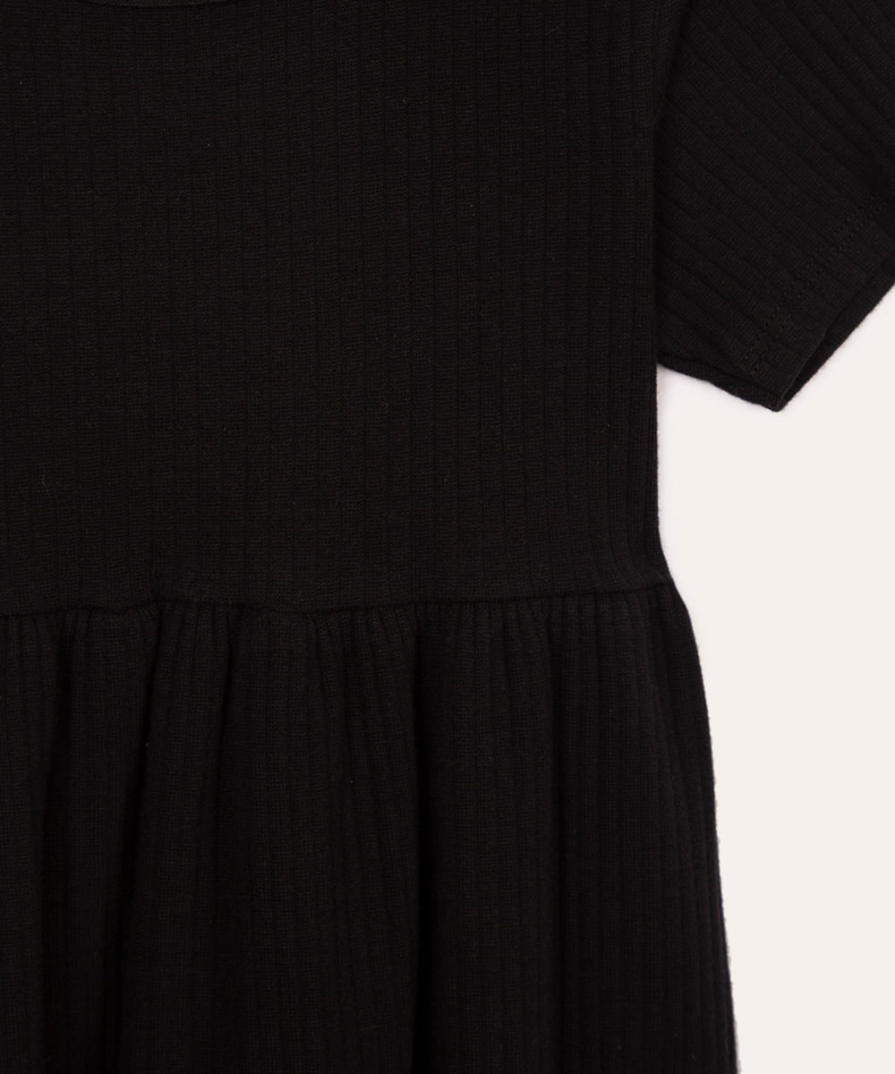 vestido infantil manga longa babado preto