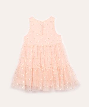 vestido de tule infantil bordado de borboletas e brilho rosa