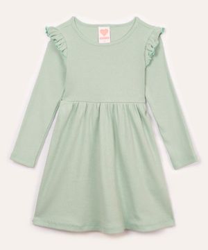 vestido de algodão infantil com babado verde