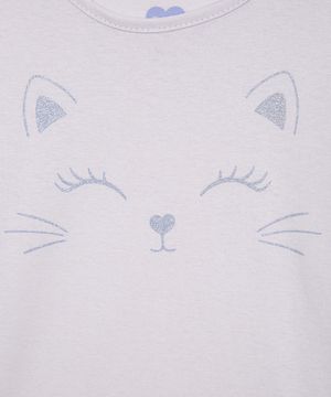 blusa de algodão infantil gatinha com brilho azul claro