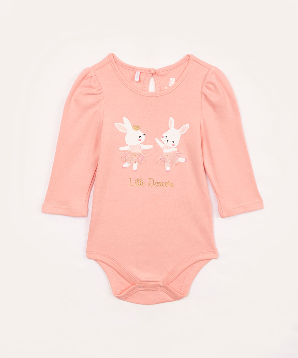 body de algodão infantil coelhas bailarinas rosa