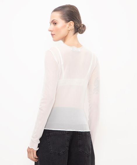 blusa de tule manga longa off white