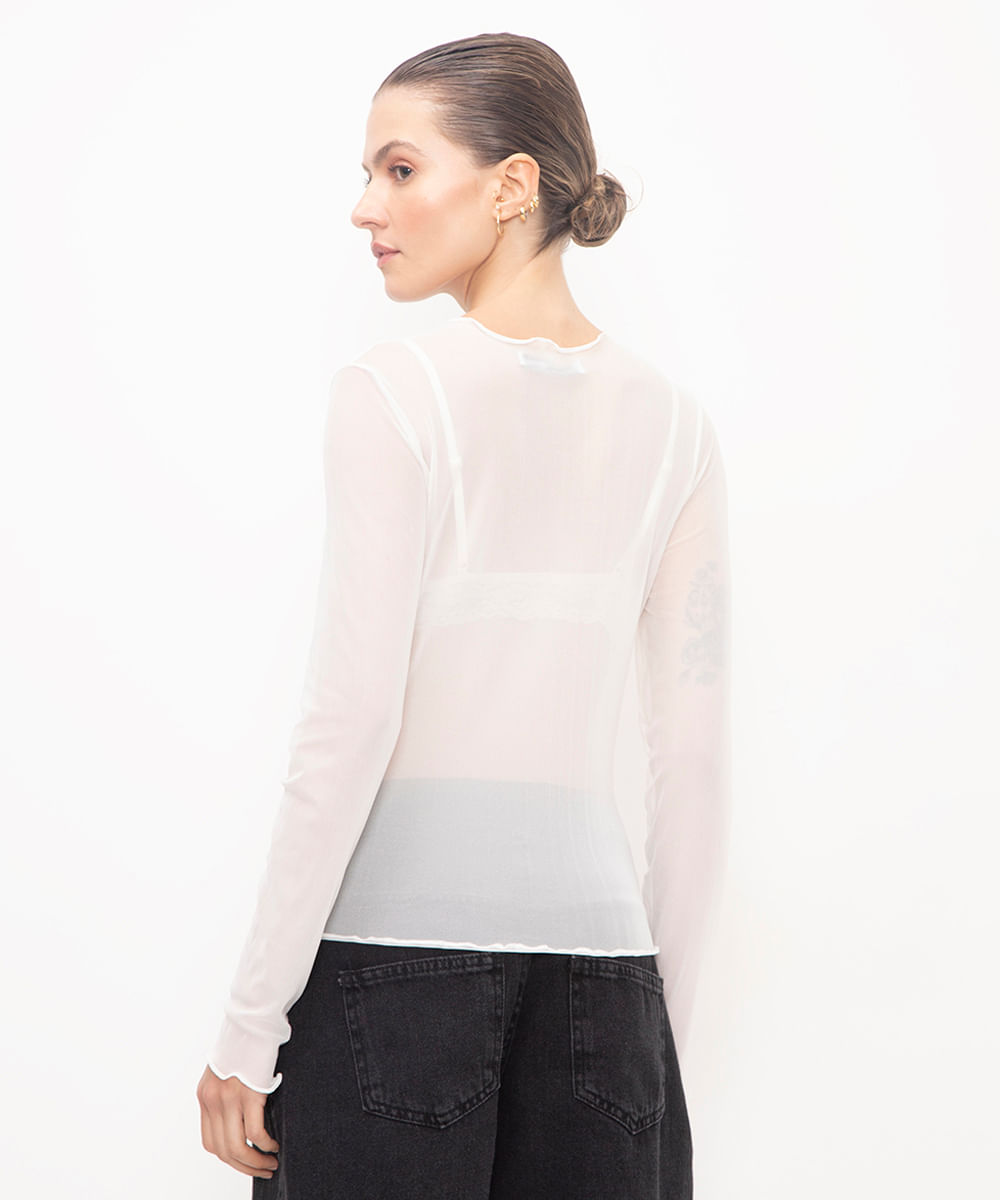 blusa de tule manga longa off white