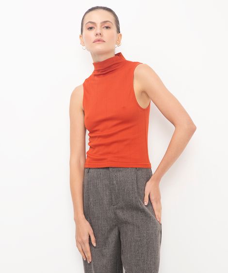 cropped de poliamida gola alta terracota