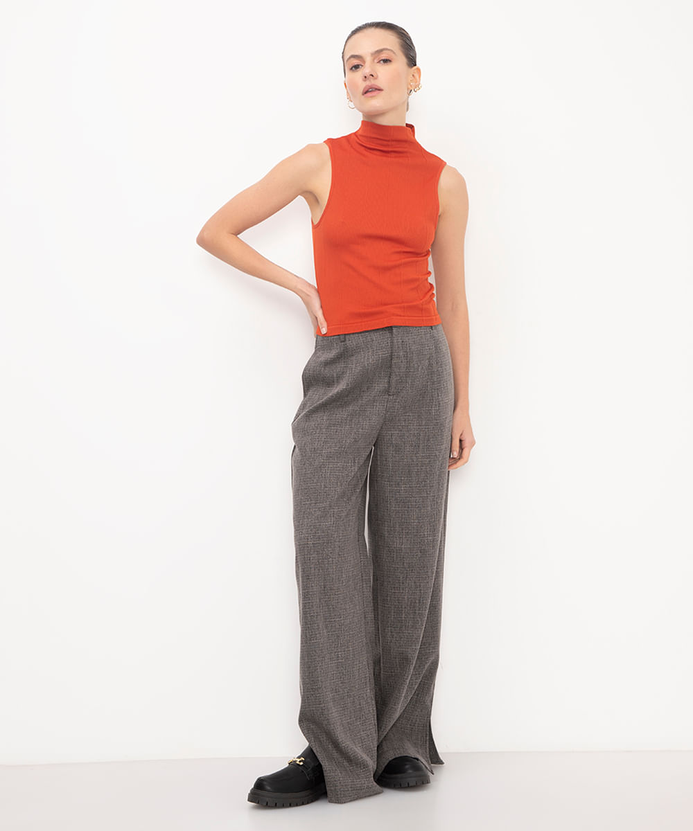 cropped de poliamida gola alta terracota