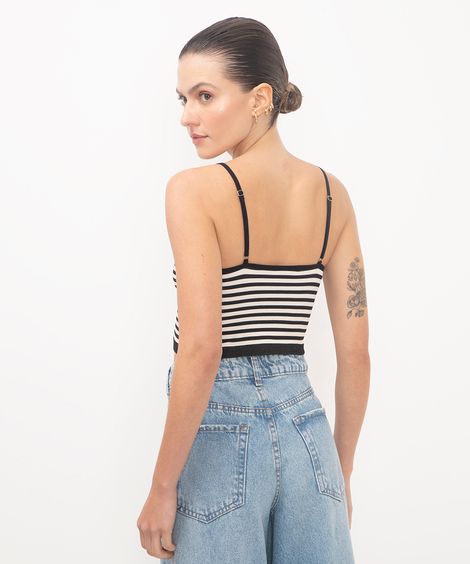 cropped de poliamida alça fina listrada preto