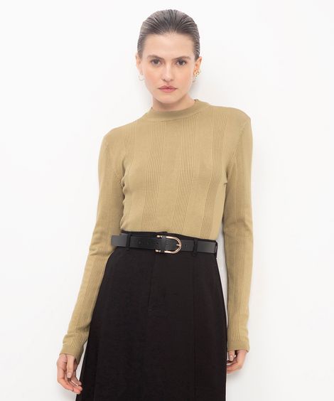 suéter básico de tricot canelado - verde médio