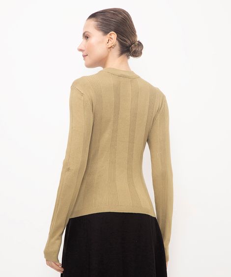 suéter básico de tricot canelado - verde médio