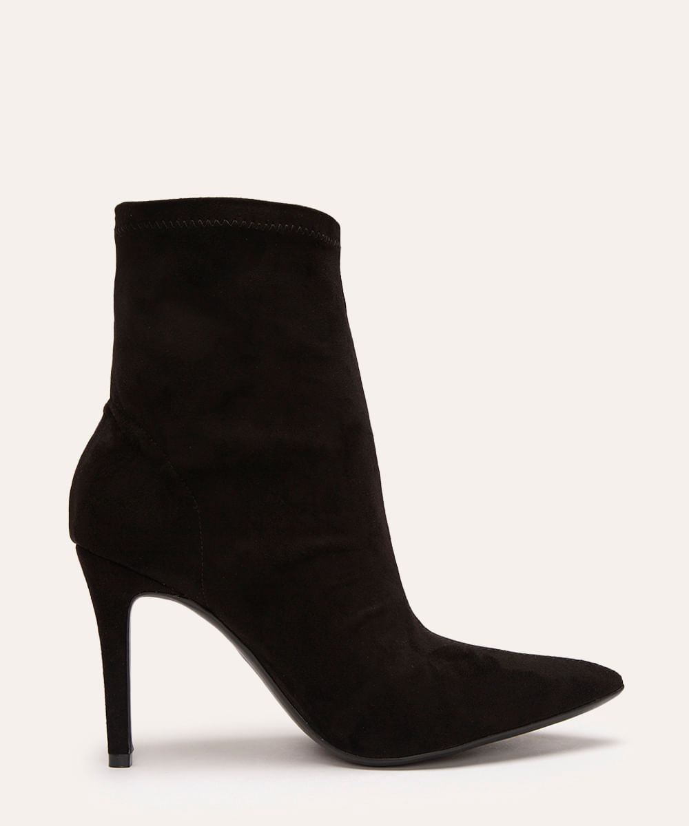 bota de suede salto alto bico fino oneself preta
