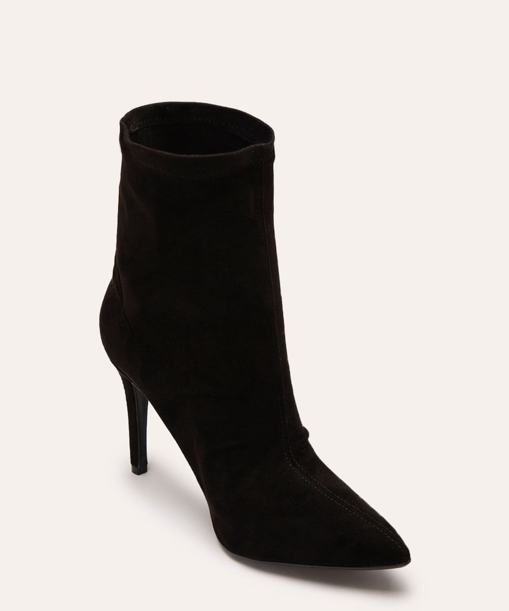 bota de suede salto alto bico fino oneself preta
