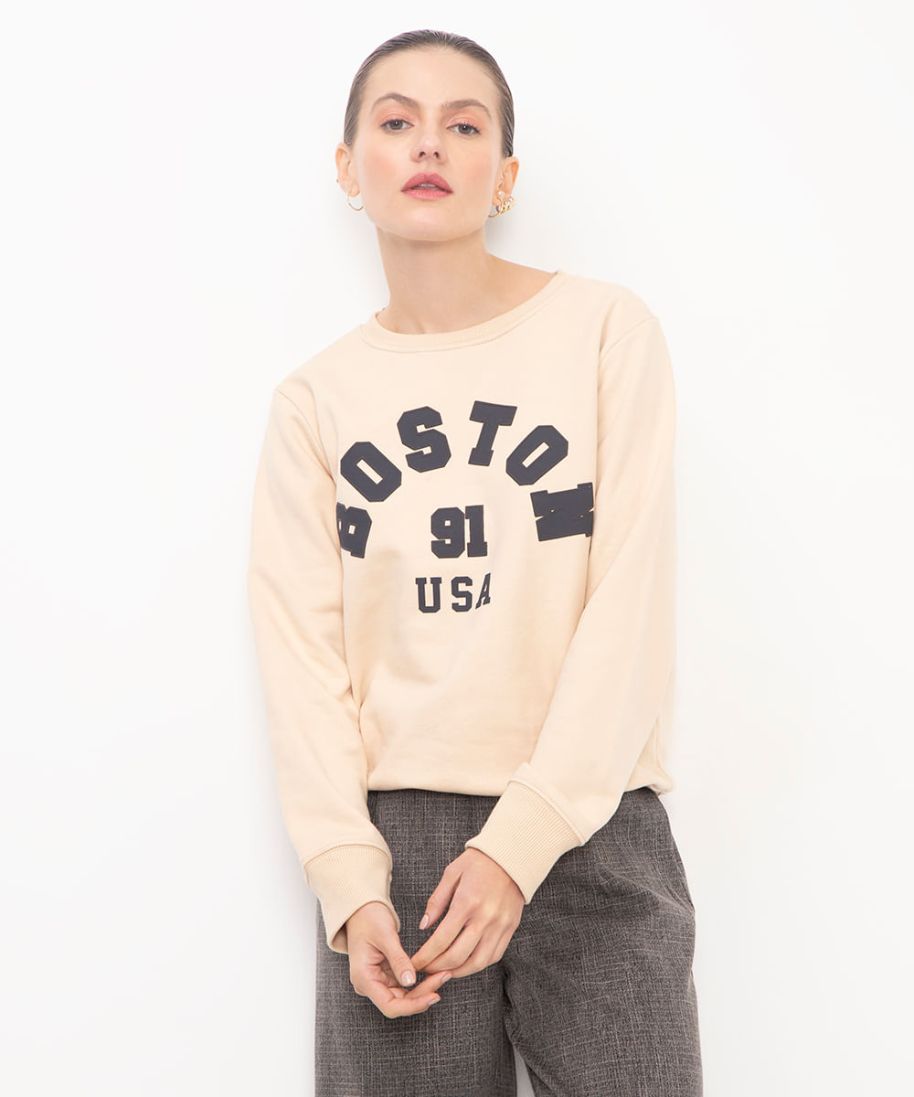 blusão de moletom boston bege