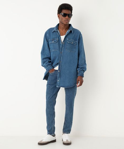 calça jeans slim azul escuro