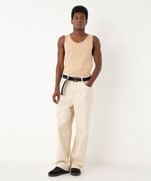calça de sarja loose fit bege
