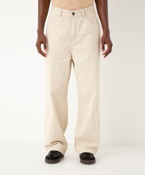 calça de sarja loose fit bege