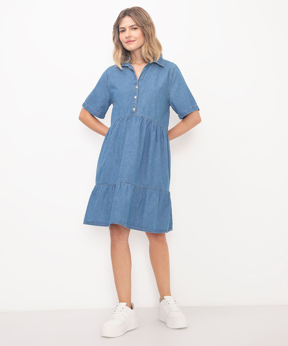 vestido jeans curto azul
