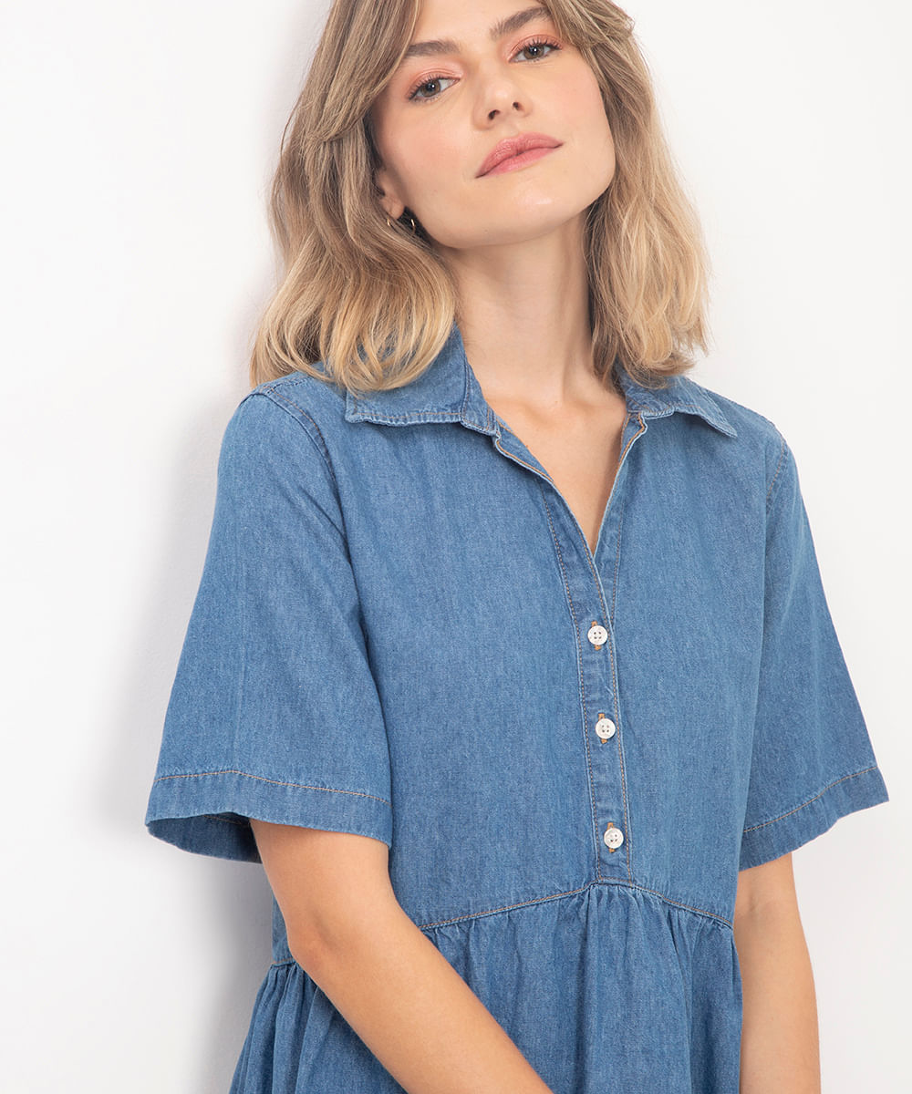 vestido jeans curto azul