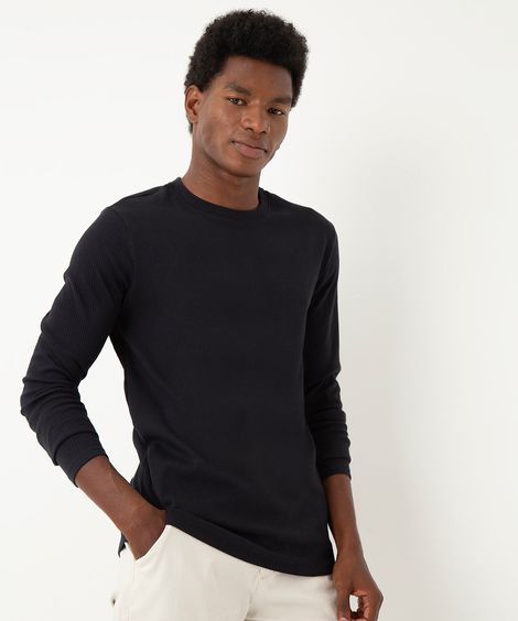 camiseta de algodão canelada preta