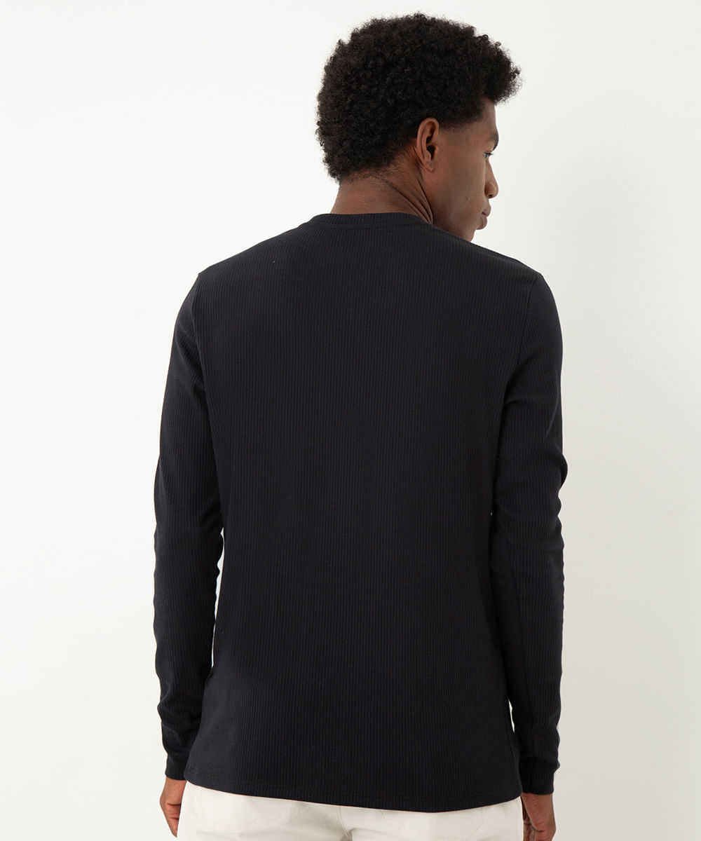 camiseta de algodão canelada preta