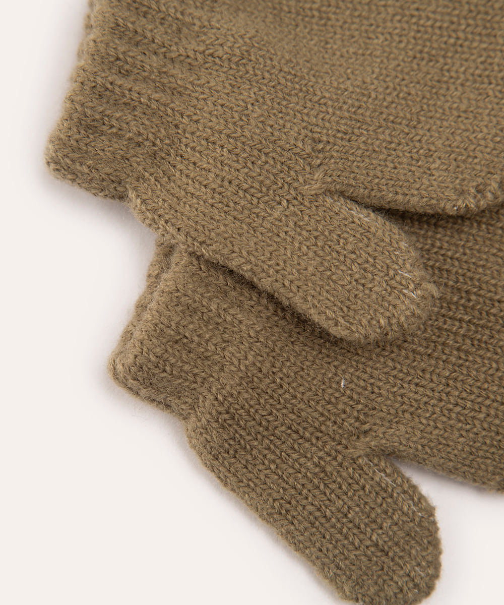 gorro de tricot infantil com luvas verde militar