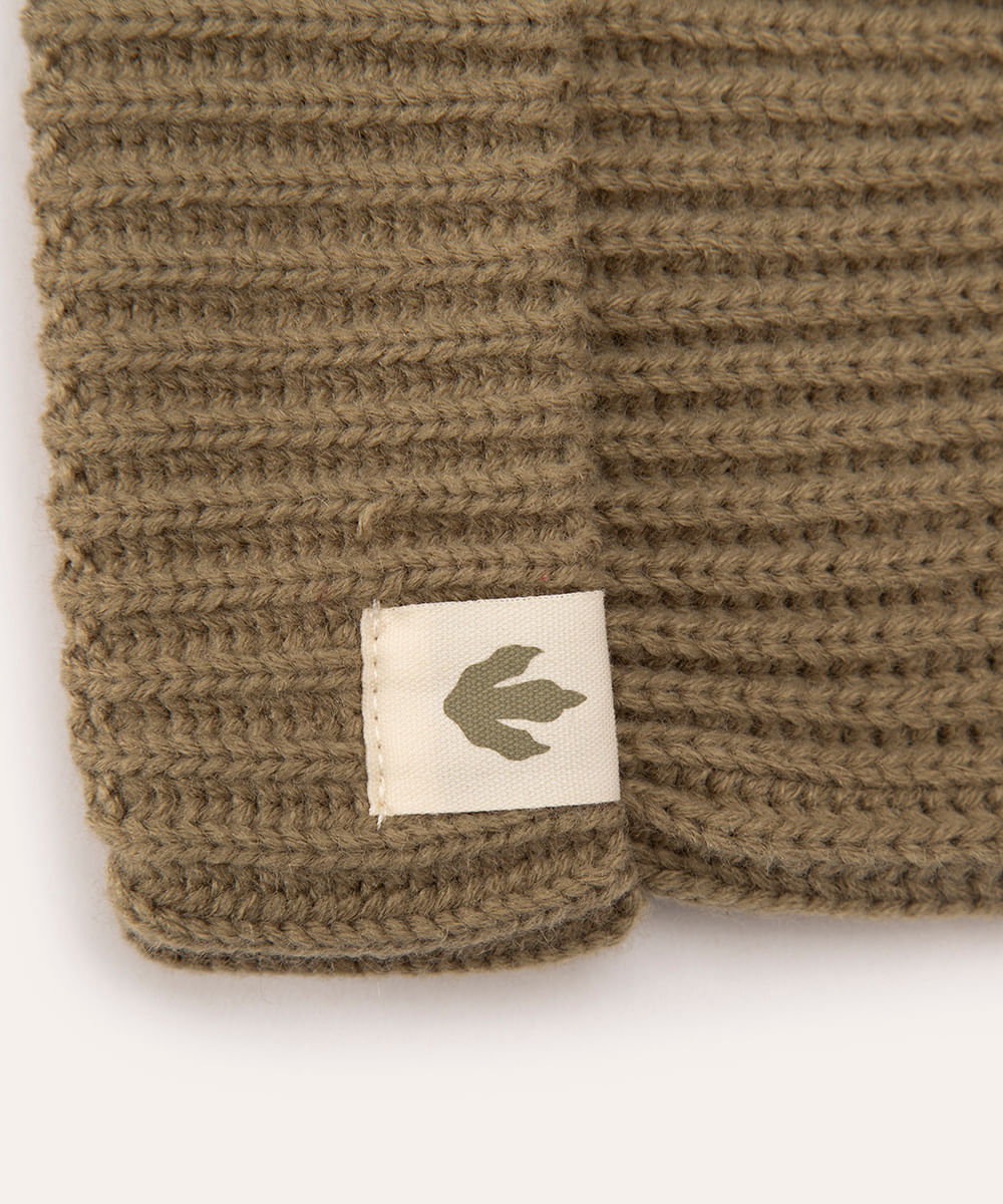 gorro de tricot infantil com luvas verde militar