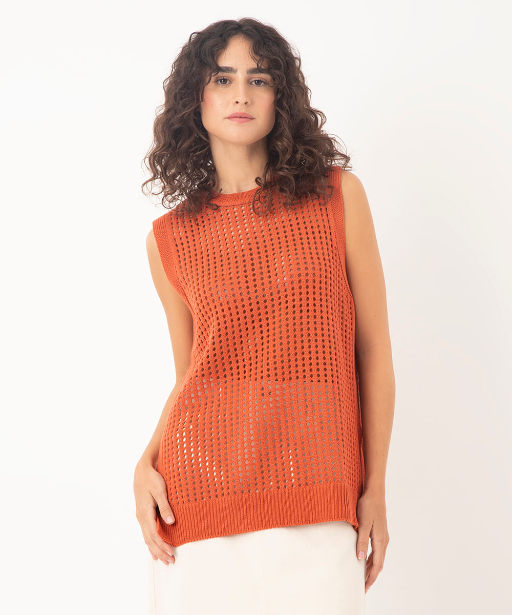 túnica alongada de tricot terracota