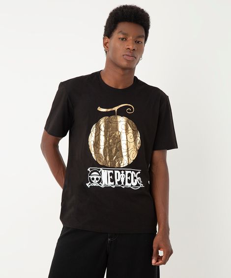 camiseta de algodão one piece preta