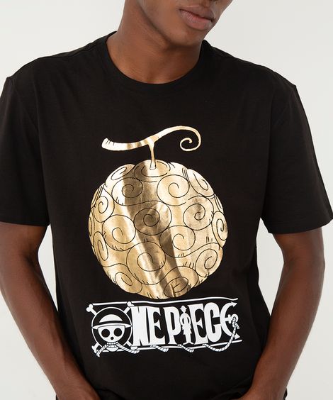 camiseta de algodão one piece preta