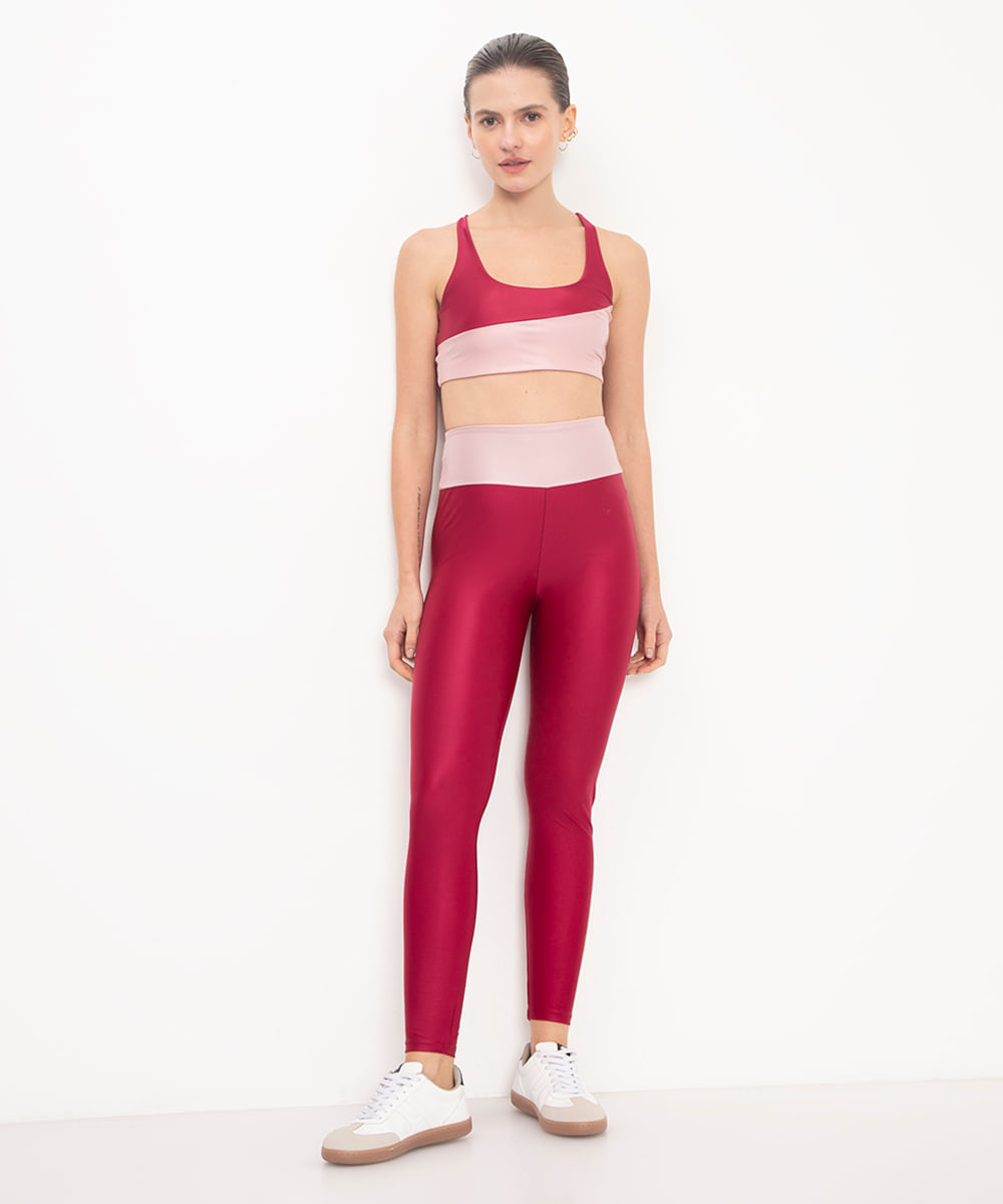 calça legging bicolor esportiva vinho