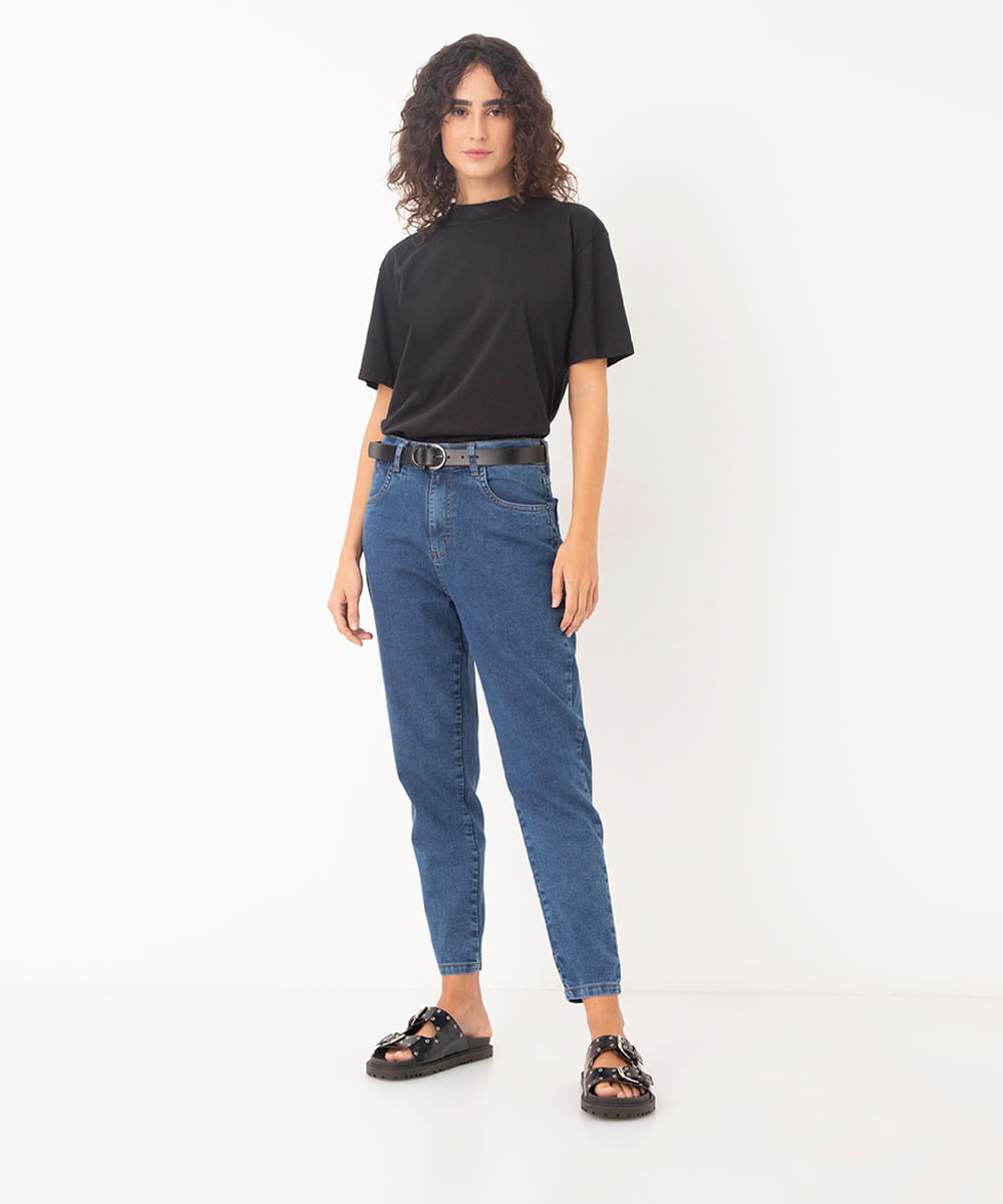 calça jeans mom cintura alta sawary azul