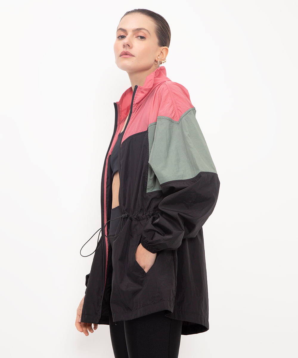 jaqueta parka recortes esportiva preto