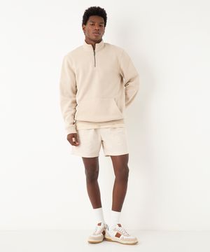 bermuda reta masculina de sarja com elástico bege