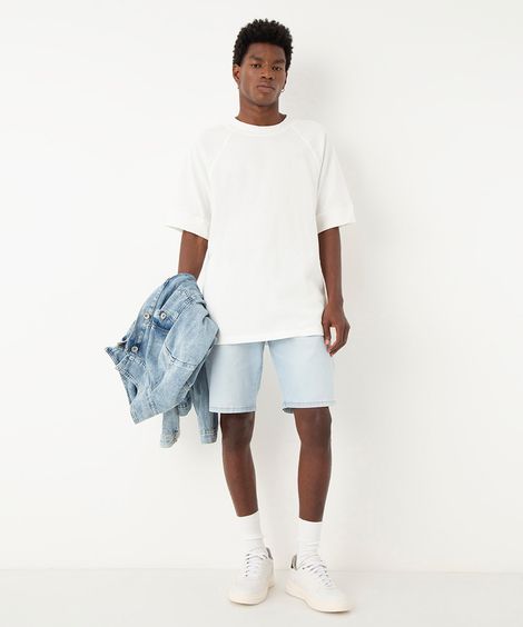 bermuda jeans reta azul claro