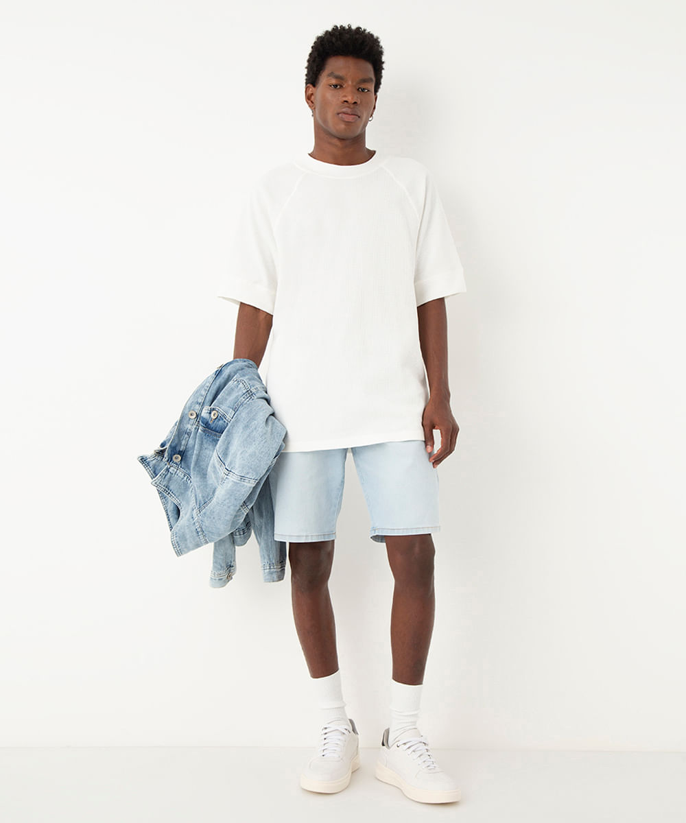 bermuda jeans reta azul claro