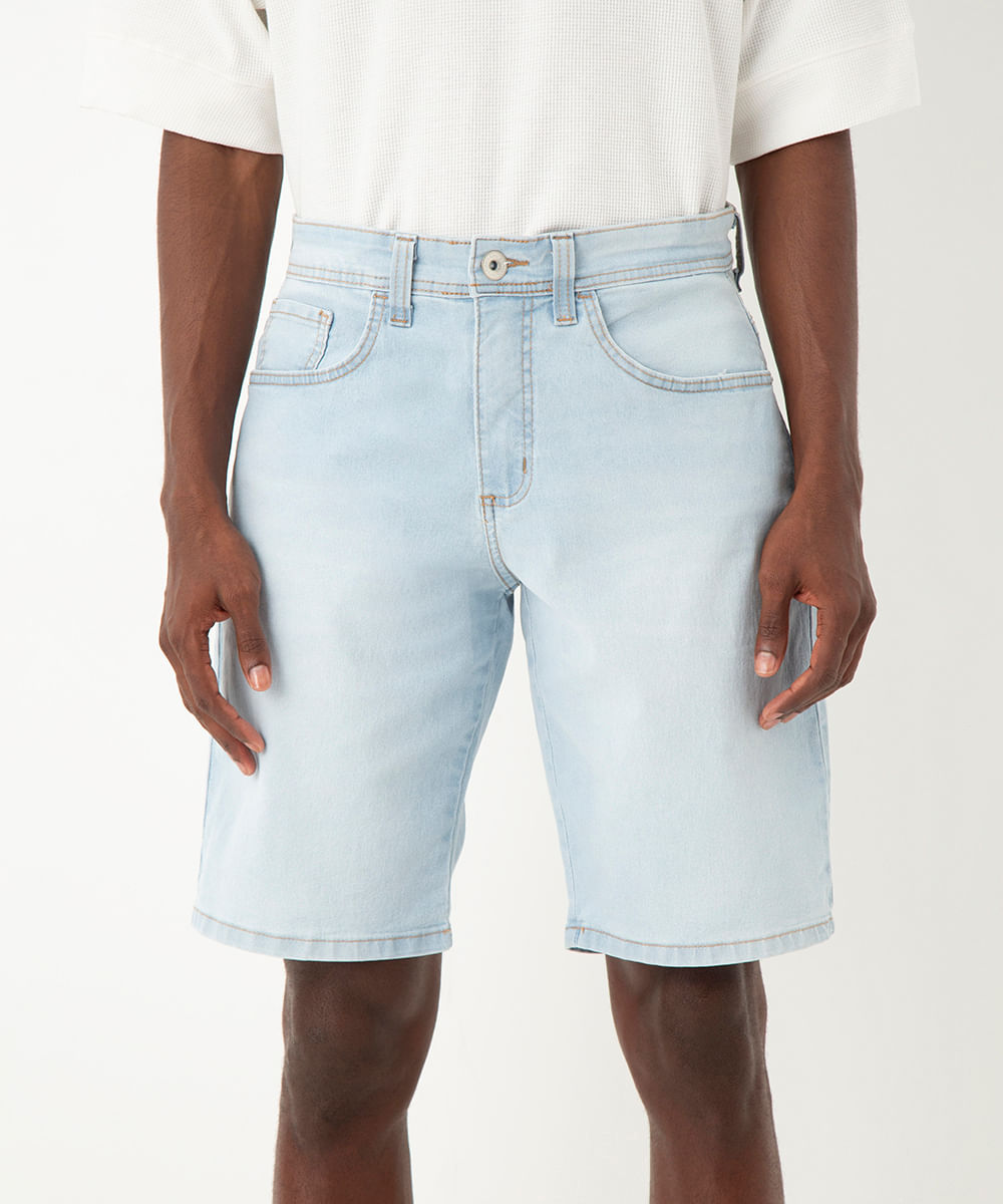 bermuda jeans reta azul claro